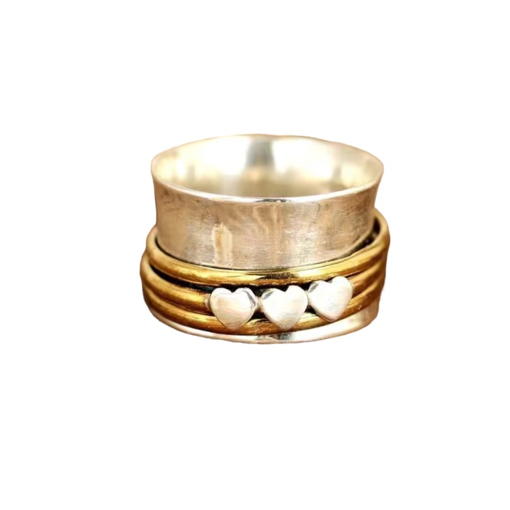 Boho Silver and Gold Heart Design Ring